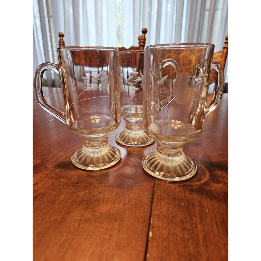 Lot of 3 Princess House Crystal Heritage Pattern Irish Coffee Footed Glass Mug